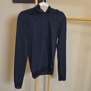 Fabletics Black Lightweight Hooded Stretchy Running Hoodie with Mesh Trim